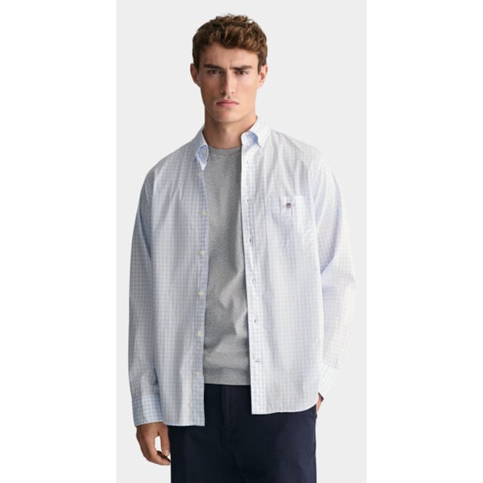 Gant Overhemd Gingham Poplin College Lichtblauw - Maat M - Heren - Overhemden Casual