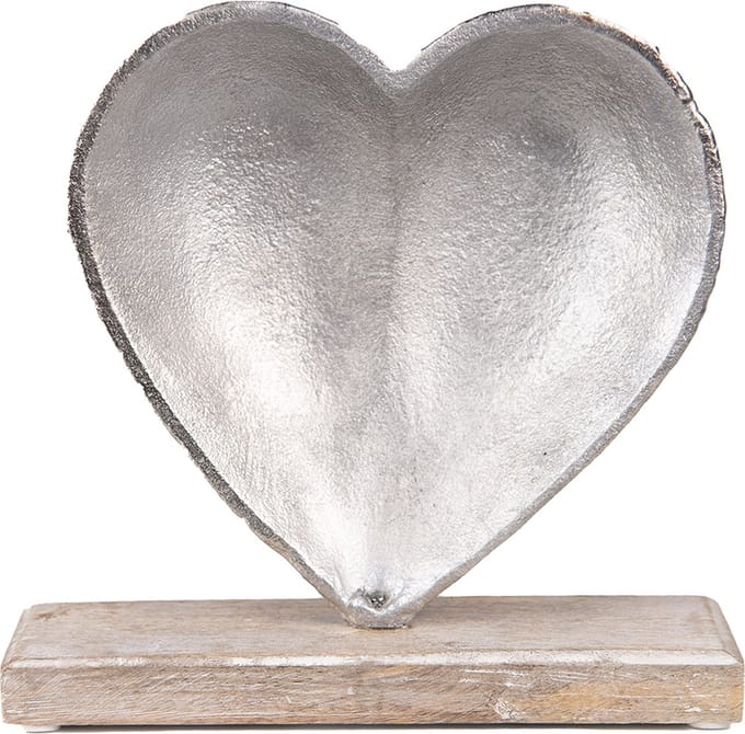 Clayre & Eef Decoratie 13 cm Zilverkleurig Aluminium Hout Hartvormig