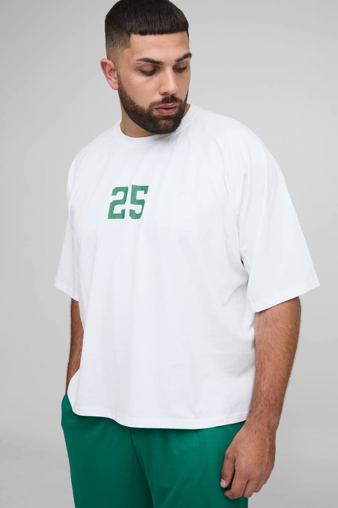 Plus Oversized Boxy Worldwide Panel Print T-Shirt & Basketball Short Set | White | Size 3XL