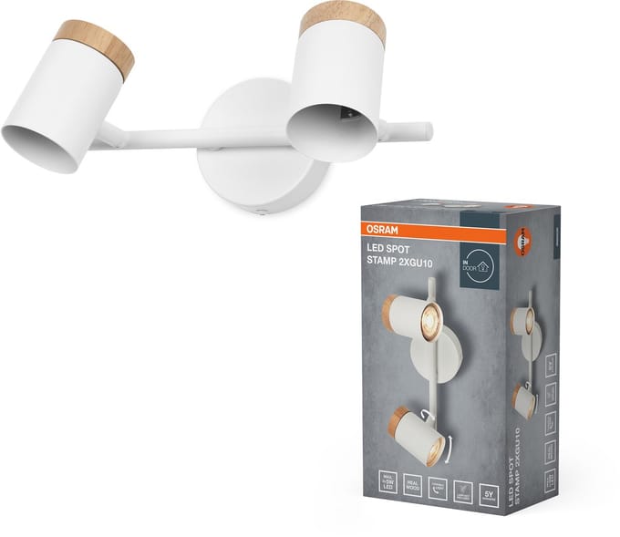 OSRAM LED Spot Stamp plafondlamp 2xGU10 Wit Hout, dubbele spot 230V, verstelbare spots voor hal & entree