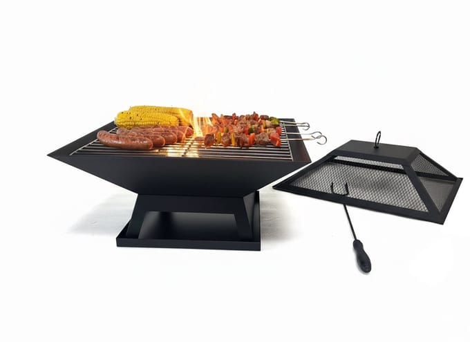 Vuurschaal - met vonkenscherm en bbq rooster - pook
