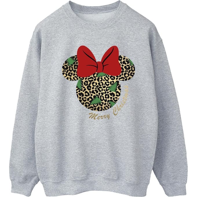 Disney Dames/Dames Minnie Mouse Luipaard Kerst Sweatshirt (Sportgrijs)