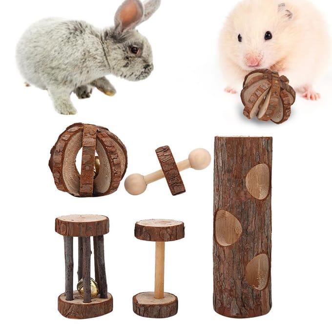 Kleine Hamster Houten Knaag Grappig Speelgoed Kooi Set van 5 Voor Klein Huisdier (Willekeurige kleur) brown