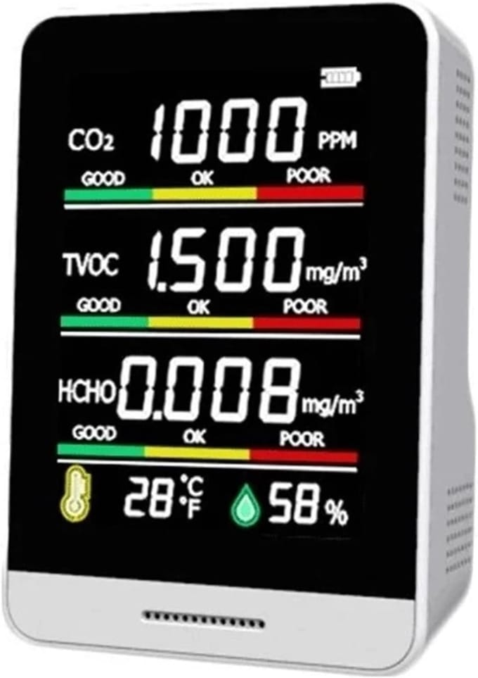 Luchtkwaliteitsmonitor - CO2 Sensor - Binnenmilieu Meten - 5-in-1 Functie - 10x10x10 mm - Wit
