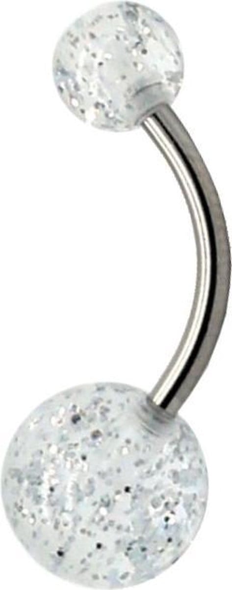 Fako Bijoux® - Navelpiercing - Acryl & RVS - Glitter - Wit