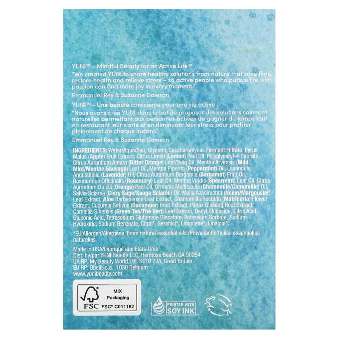 Yuni Beauty, drap de douche, menthe poivrée et agrumes, 12 feuilles blue