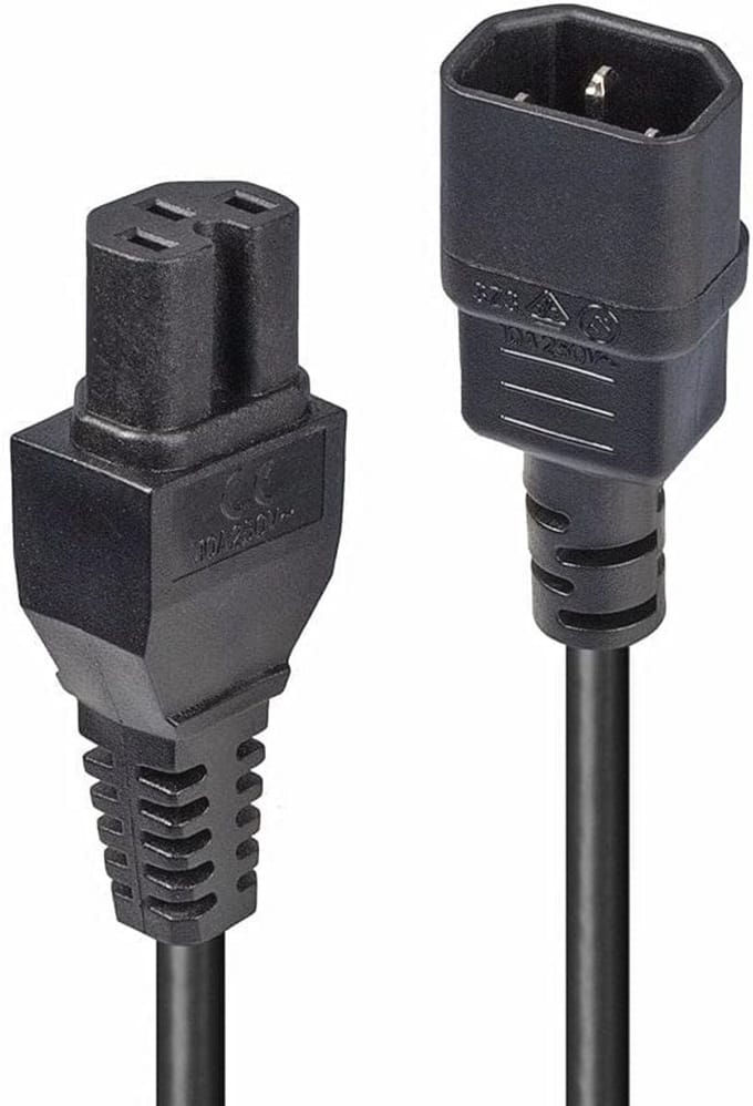 2m Warm Geconditioneerde IEC Verlengkabel C14 naar C15 - Zwart