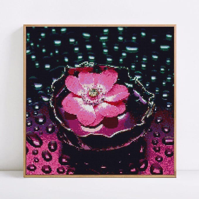 Peinture diamant avec pierres rondes, broderie de fleurs, affichage complet, images de fleurs 30x30 pink
