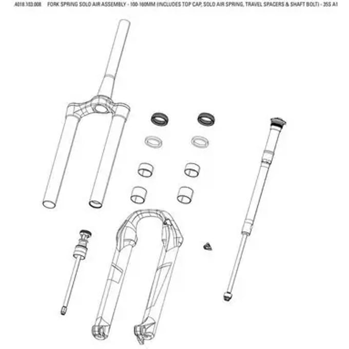 Vorkzuiger kit Rockshox 35s A1 2021 Soloair 100-160mm