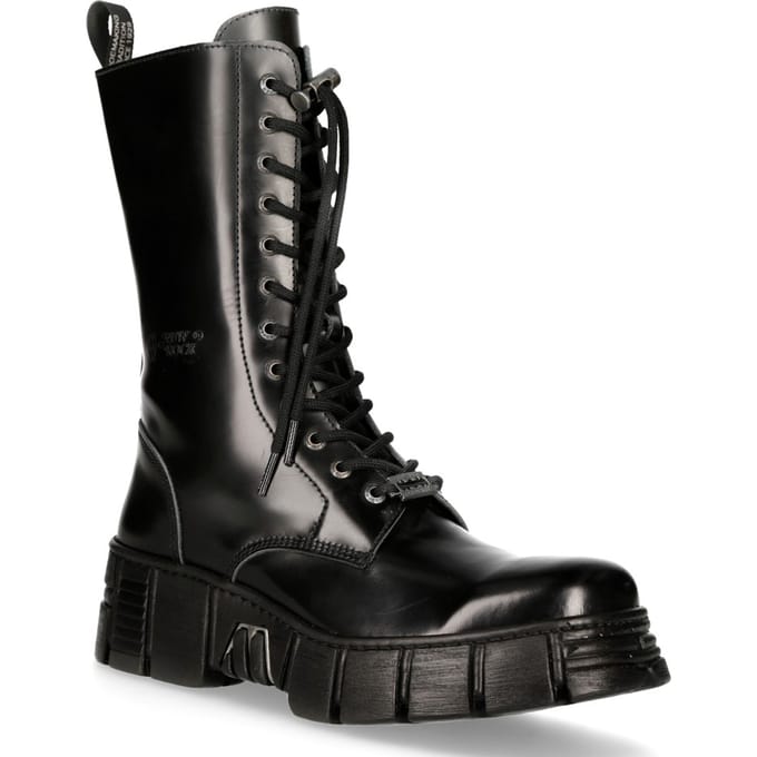 New Rock Boots Leren toren-bikerlaarzen met middelhoge kuit - M-WALL027N-C2