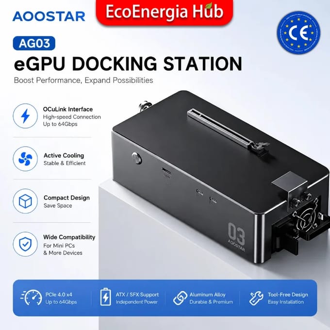 AOOSTAR AG03 Externe GPU Docking Station Thunderbolt 5 80Gbps USB4 V2.0 OCuLink 800W Voeding 140W PD voor Laptop Mini PC EU