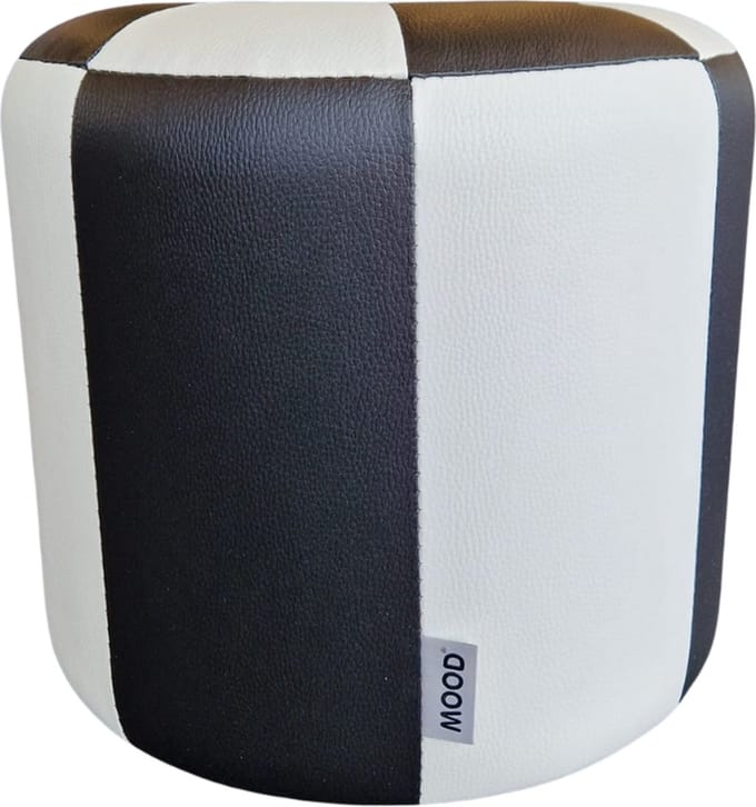 Mood Poef hoog Lederlook - Zwart en wit - gestreept - 40 x 34 x 40 cm