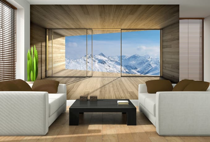 Window Snow Mountain Clouds Sky  Photo Wallcovering