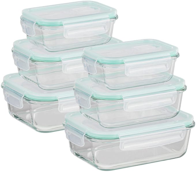 HI Vershoudbakjes - met deksel - glas - set 6x stuks - luchtdicht - met clips