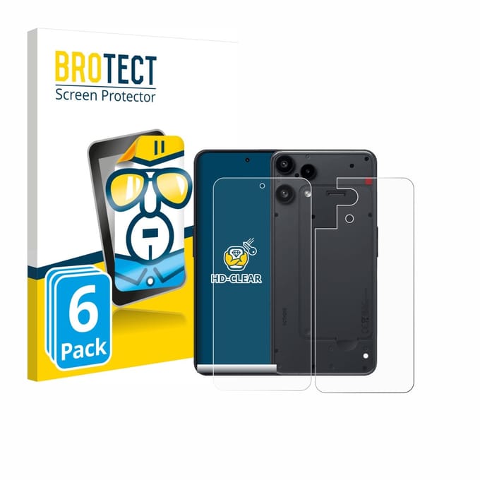 BROTECT - Screenprotector voor Nothing Phone (3a) Lite (Voor+Achter) - Folie Beschermfolie transparant 6 Stuks