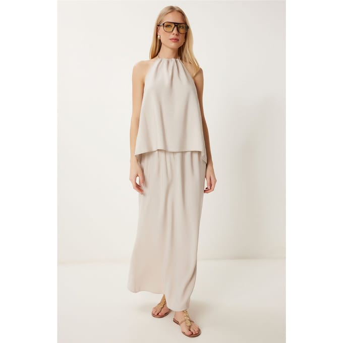 Halterneck Blouse & Maxi Rok Co-ord Set