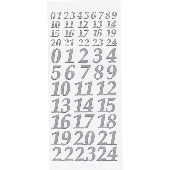 Advent Numbers" reliëfsticker - Zilver