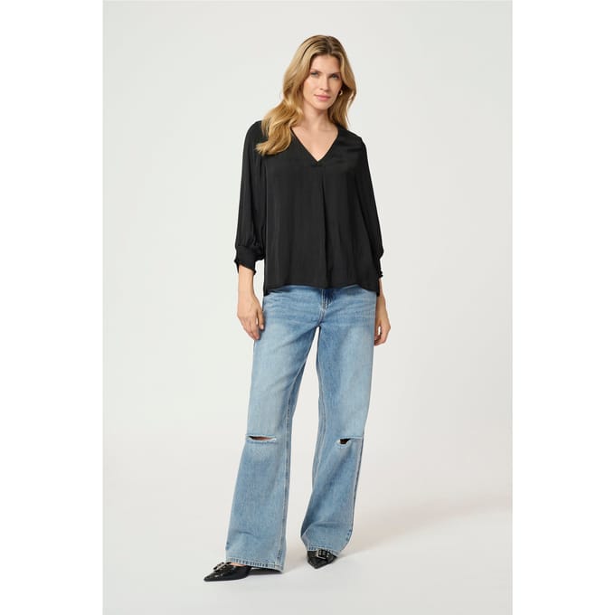 Blouse met korte mouwen Regular fit Black