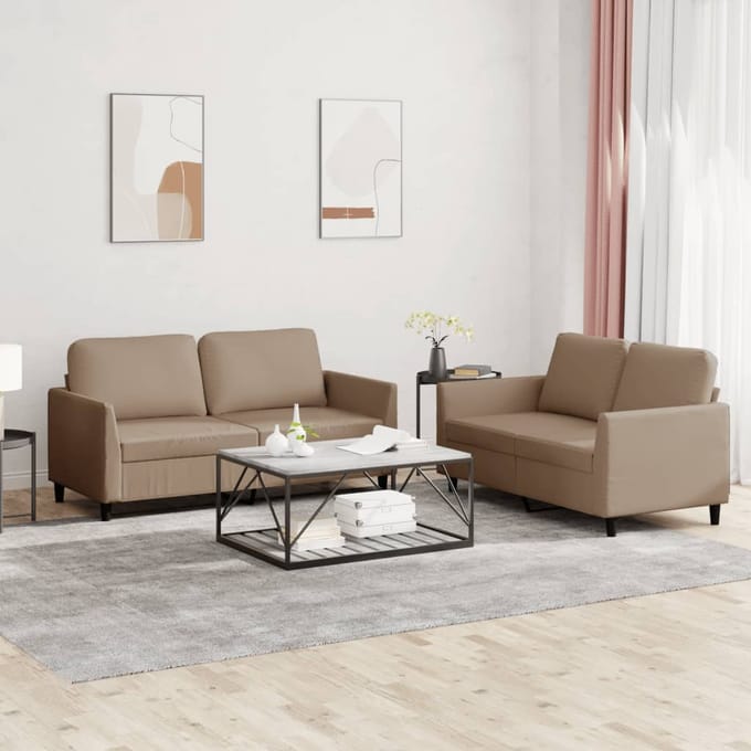 vidaXL - 2-delige - Loungeset - met - kussens - kunstleer - cappuccino