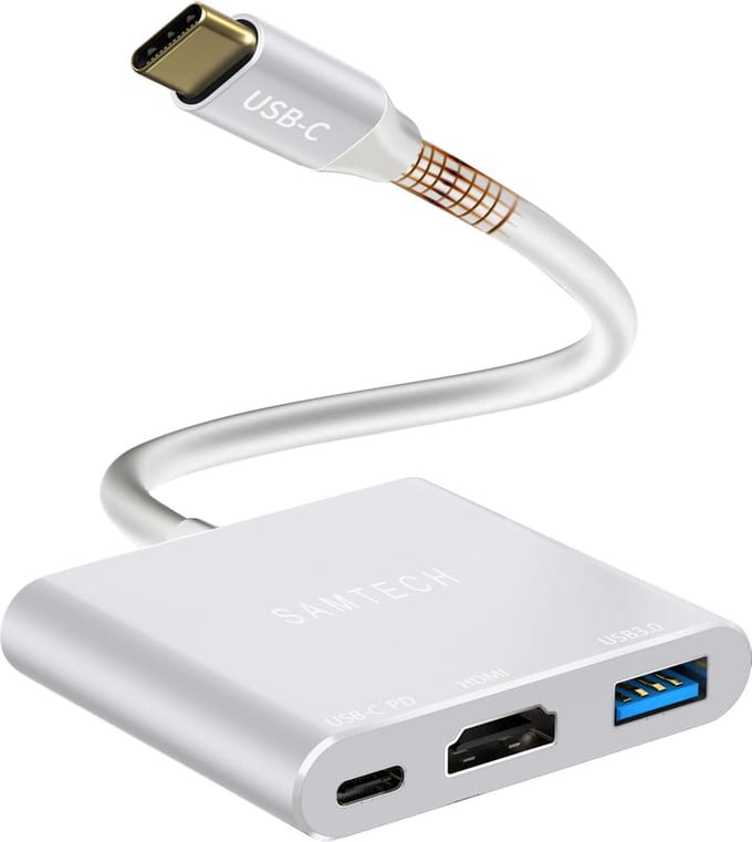 SAMTECH USB-C naar HDMI 3 in 1 adapter - Hub - Ultra 4K  - USB 3.0 - USB C Fast Charge - Silver