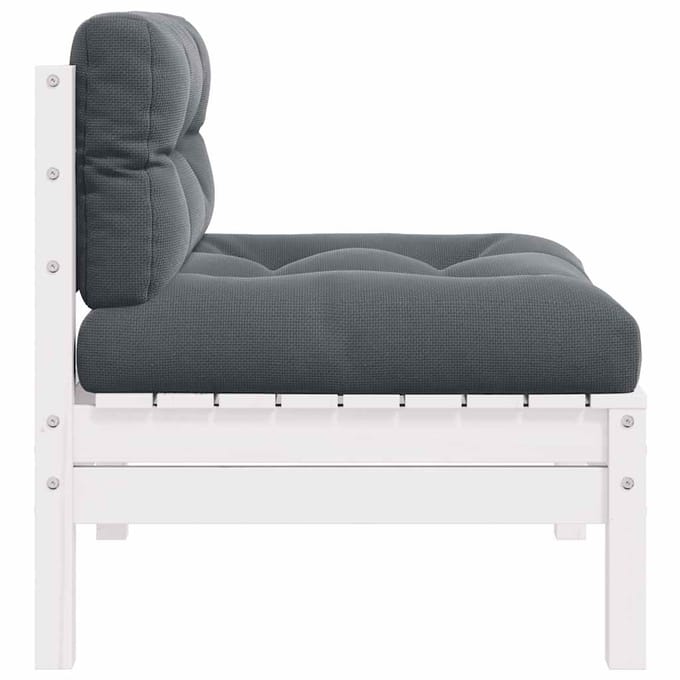 vidaXL - Tuinmiddenbank - met - kussens - massief - grenenhout - wit