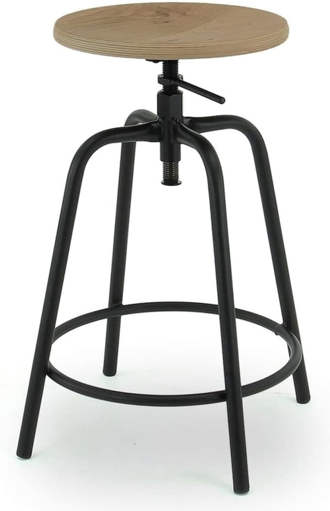 Workliving Barkruk Laag Rond Blank Eiken - 57-65 CM
