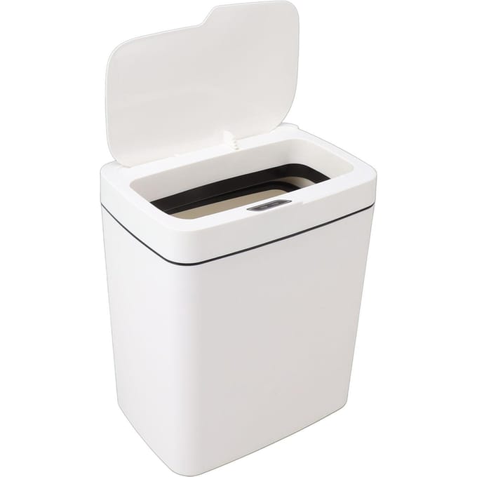 Automatische Prullenbak 18L PP Bewegingssensor Batterijtype Slimme Afvalbak met Deksel voor Badkamer white