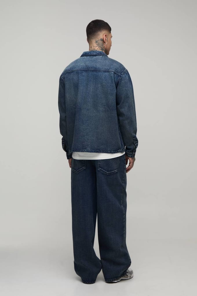Lang Extreme Gewassen Oversized Denim Overhemd | Washed Blue | Size 2XL