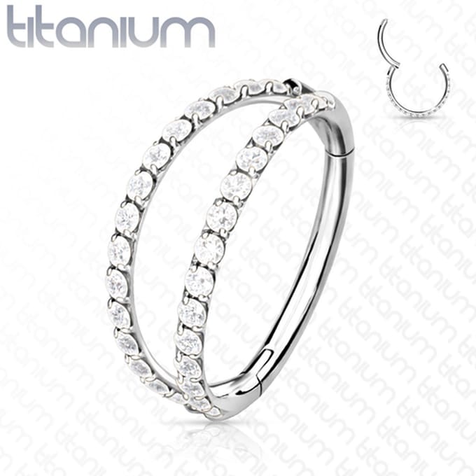 Piercing titanium dubbel rij steentjes clicker 1.2x8 - zilver - LMPiercings