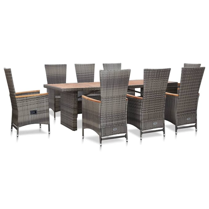 vidaXL - 9-delige - Tuinset - met - kussens - poly - rattan - grijs