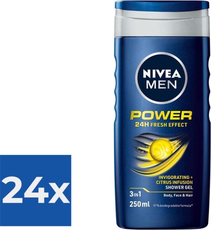 NIVEA Men Douchegel - Power Refresh - Voordeelverpakking 24 x 250 ml