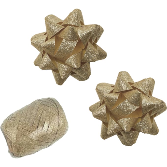 Cadeaulint Polyband en 2 rozetten goud glitter
