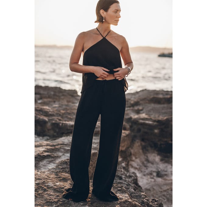 Mikuta The Black Flowy Pants Black Maat: S | Wijde Broeken Outlet | Dames | Zwart
