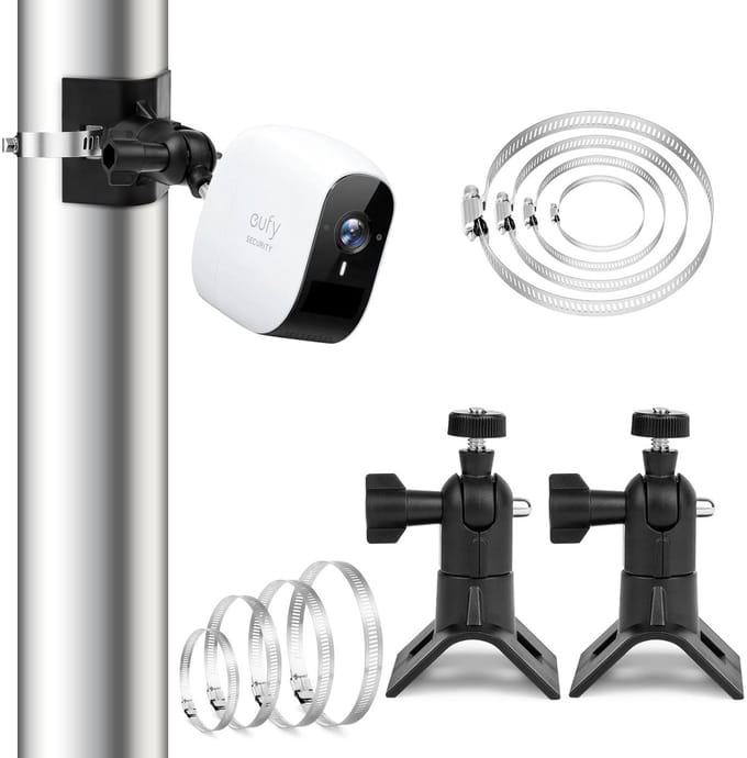 Universele Post Mount voor Eufycam 2C/2C Pro, Eufycam 2/2Pro, Eufycam E, Solocam E20/E40/L20 - Verstelbare Beugel voor Ringcamera's, Bevestigingsset (2 Stuks - Zwart)