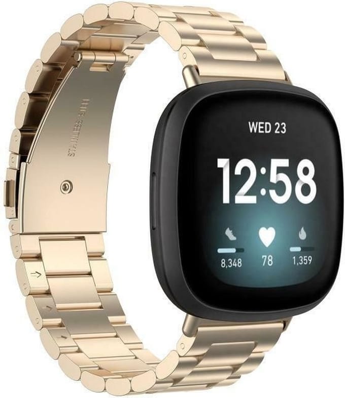Strap-it Stalen schakel bandje - geschikt voor Fitbit Versa 3 / Fitbit Sense - champagne