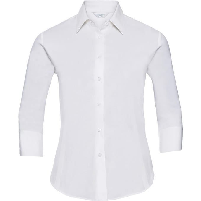 Russell Collection Dames/Dames Easy-Care 3/4 mouw Formeel Overhemd (Wit)