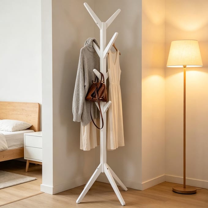 Clruro Kapstok - 43 × 43 × 180 cm - met Haken - Multifunctioneel - Massief hout