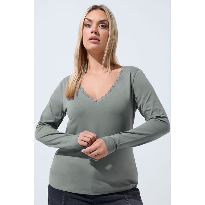 Limited Collection Grijze Top Met Kanten Afwerking Size 40