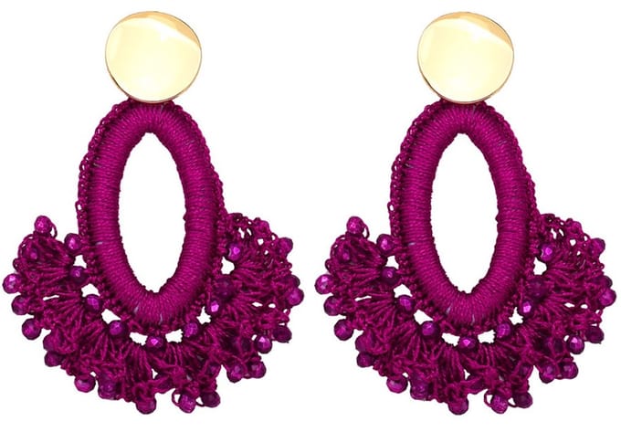 Oorbellen met Glaskralen - Oorhangers - 7 cm - Paars