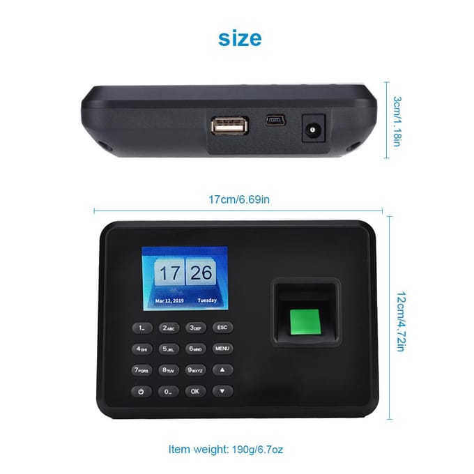 Intelligente biometrische vingerafdruk wachtwoord aanwezigheidsmachine werknemer EU Plug zwart