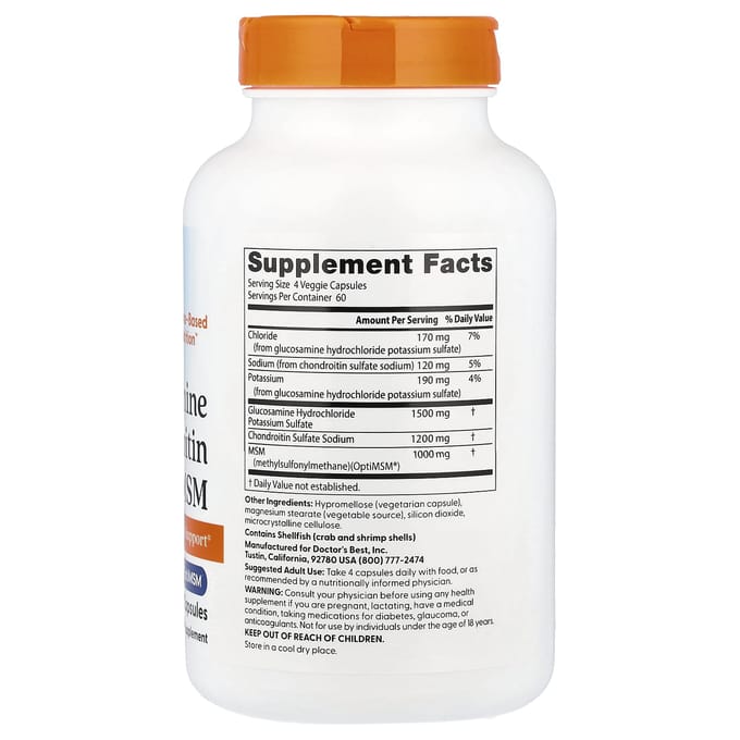 Doctor's Best, Glucosamine Chondroitine MSM met OptiMSM, 240 Vegetarische Capsules