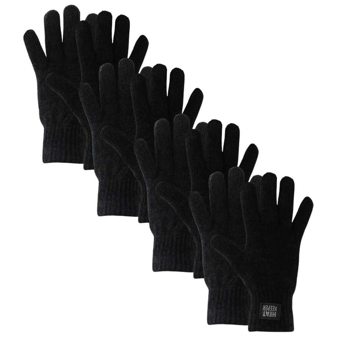 Gebreide thermo handschoenen dames - Chenille - One Size - 4-Paar - Voordeel - Zwart / One Size