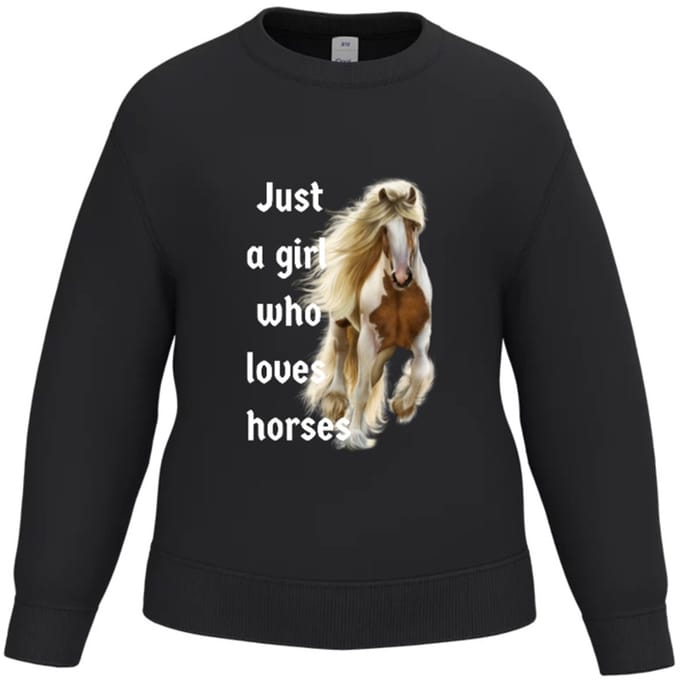 Meisjes sweater met paard zwart - Zwart - 146/152