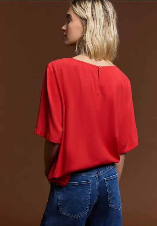 Blouse met korte mouwen en ronde hals in effen kleur