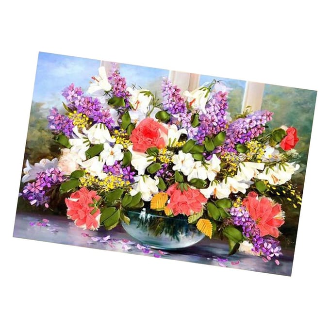 Lintborduurset Bloemen Cross Stitch Kit DIY Schilderen 50x70cm veelkleurig