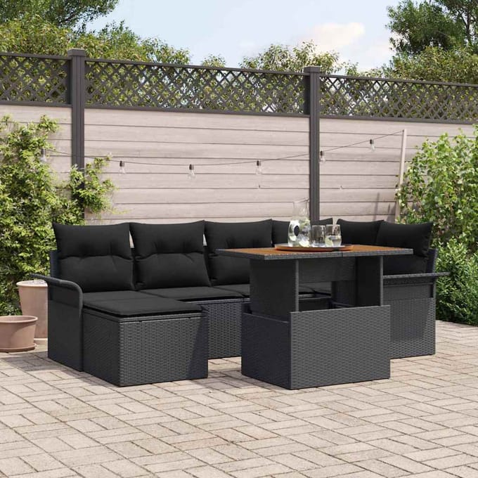 vidaXL - Tuinbank - Set - 7 - st - Zwart - poly - rattan