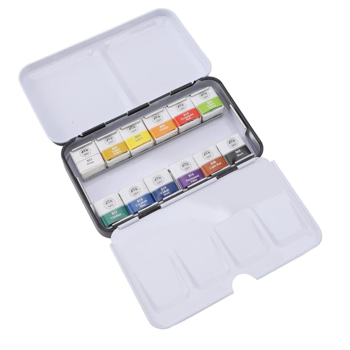 Aquarelverfset Draagbare IJzeren Doos Solide Professionele Aquarelkit voor Kunstenaars Studenten 12 white