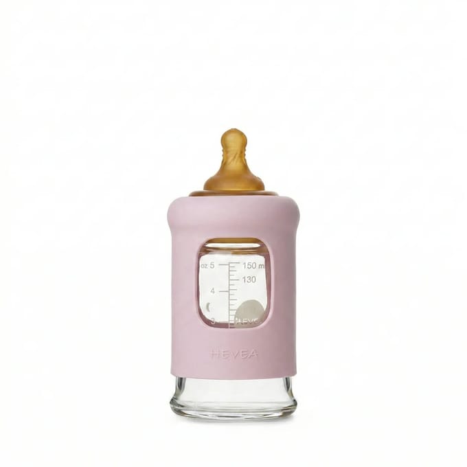 Wide Neck Baby Glass Bottle with Sleeve 150ml/5oz Single-Pack (Powder Pink)