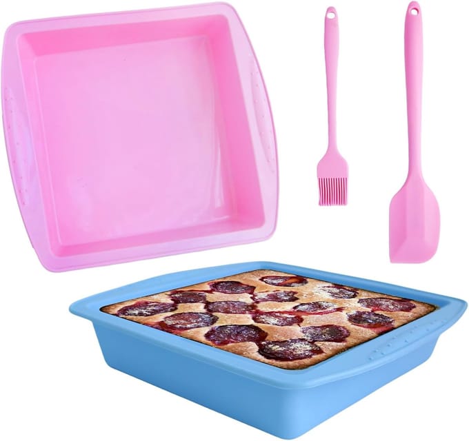 Siliconen Taartvorm - Bakvorm Vierkant - Brownies Bakken - Met Handgrepen - 24 x 26 cm