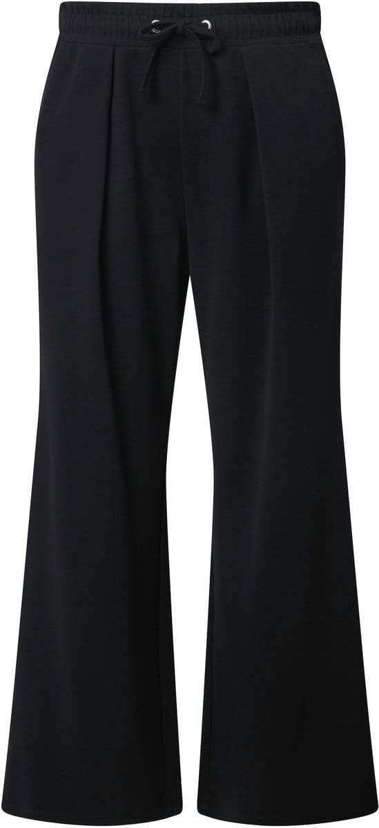 Ulla Popken - Dames - Broek bandplooien wijde pijpen elastische tailleband - Zwart - Maat 50+